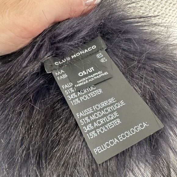 Club Monaco Faux Fur Pull‎ Through Scarf Black Collar Stole - Picture 4 of 9